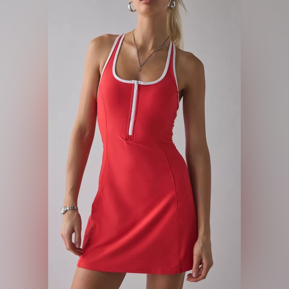The Upside Red Racerback Zip-Front Tennis Dress with White Trim